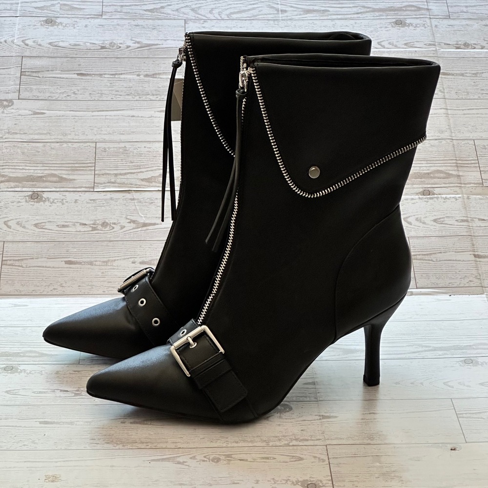 Target Ankle Boots Womens 11 Black Buckle Zipper Stiletto Grunge Indie Sleaze